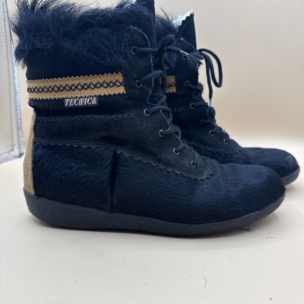 Tecnica Made Italy Black Fur Suede Apres Ski Snow Boots Skandia Black Calf Goat